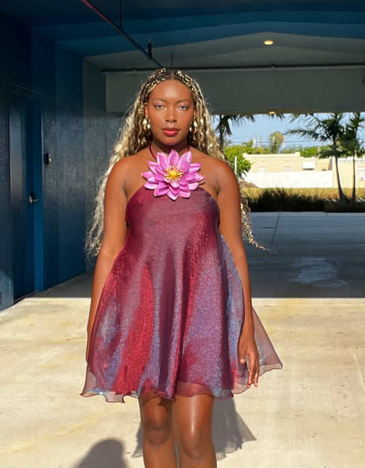 Iridescent Flower Halter Top Mini Dress